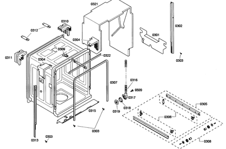 Cabinet Diagram and Parts List for SHE43P02UC 59 Bosch Dishwasher