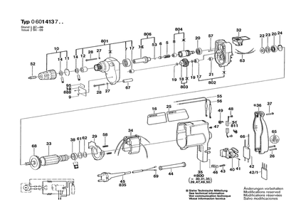 Section 1 Diagram and Parts List for 14137 0601413734 Bosch Screwdriver