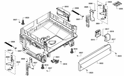 Base Assy Diagram and Parts List for S36KMK15UC 05 Bosch Dishwasher
