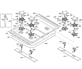 Burners Assy Diagram and Parts List for PRD304GHU 10 Thermador Range