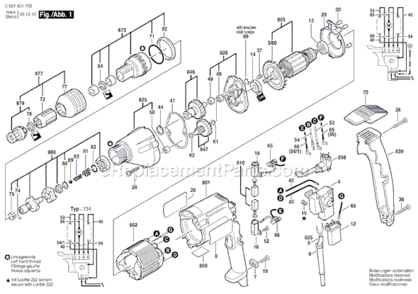 Page A Diagram and Parts List for 1421VSR 0601421734 Bosch Electric Drill