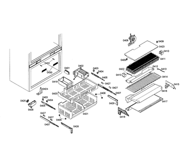 Evaporator/baskets Diagram and Parts List for T36IT70PNS 01 Thermador Refrigerator