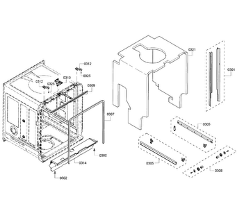 Cabinet Assy Diagram and Parts List for SHE53T55UC 01 Bosch Dishwasher