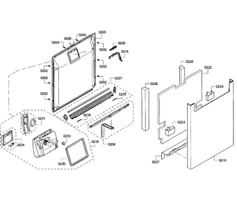 Door Section Diagram and Parts List for SHE7PT52UC 07 Bosch Dishwasher