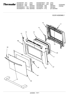 12 - DOOR ASSEMBLY Diagram and Parts List for SCD302ZS  Bosch Range