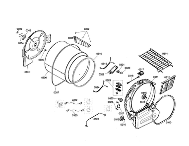 Drum Assembly Diagram and Parts List for WTMC652SUC 01 Bosch Dryer
