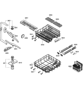 Baskets Diagram and Parts List for SGE63E15UC 44 Bosch Dishwasher