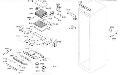 Cabinet Assy Diagram and Parts List for B24ID80NRP 01 Bosch Freezer
