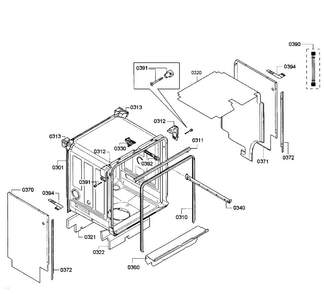 Cabinet Diagram and Parts List for SGE53U52UC 98 Bosch Dishwasher