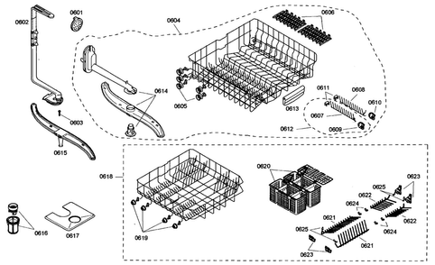 Rack Assy Diagram and Parts List for SHE46C05UC 17 Bosch Dishwasher
