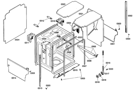 Cabinet Parts Diagram and Parts List for SHE68M05UC 47 Bosch Dishwasher