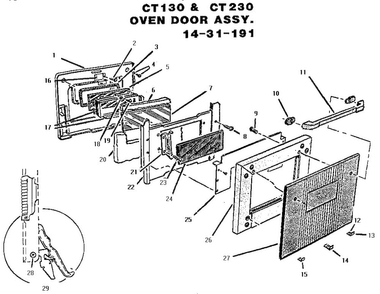 Oven Door Assembly Diagram and Parts List for CT130  Thermador Wall Oven