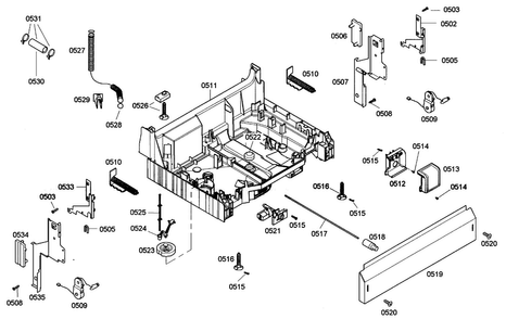 Base Assy Diagram and Parts List for SHE42L16UC 47 Bosch Dishwasher