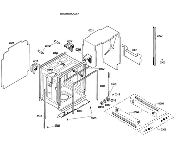 Cabinet Diagram and Parts List for SHX98M09UC 57 Bosch Dishwasher