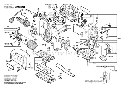 Page A Diagram and Parts List for 1589EVSK 0601589739 Bosch Jig Saw