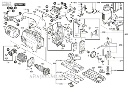 Page A Diagram and Parts List for 1590EVSK 0601511739 Bosch Jig Saw