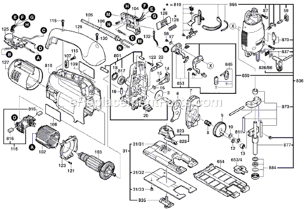 Page A Diagram and Parts List for 1590EVS 0601511739 Bosch Jig Saw