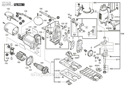 Page A Diagram and Parts List for 1591EVSK 0601510739 Bosch Jig Saw