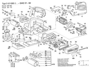 Page A Diagram and Parts List for 1593 0601593039 Bosch Planer Jointer