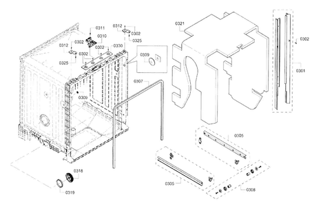 Cavity & Frame Diagram and Parts List for SHE3AR56UC 14 Bosch Dishwasher