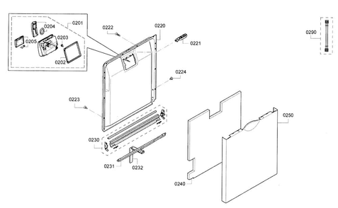 Door Diagram and Parts List for SGE53U52UC A5 Bosch Dishwasher