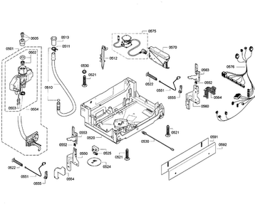 Base Assy Diagram and Parts List for SGE63E05UC 32 Bosch Dishwasher