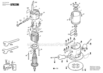 Page A Diagram and Parts List for 1601A 0601601334 Bosch Router