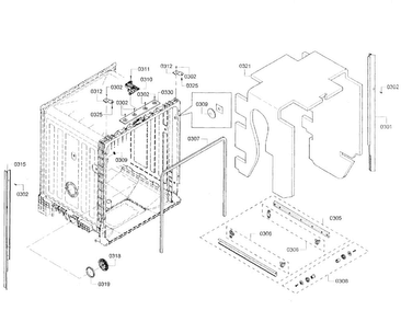 Cabinet Diagram and Parts List for SHE3AR52UC 07 Bosch Dishwasher