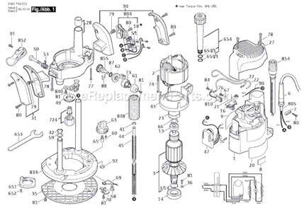 Page A Diagram and Parts List for 1649 3601F49010 Bosch Router