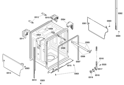 Cabinet Diagram and Parts List for SHE43F05UC 48 Bosch Dishwasher