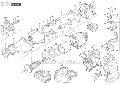 Page A Diagram and Parts List for 1651B 3601F45R10 Bosch Reciprocating Saw
