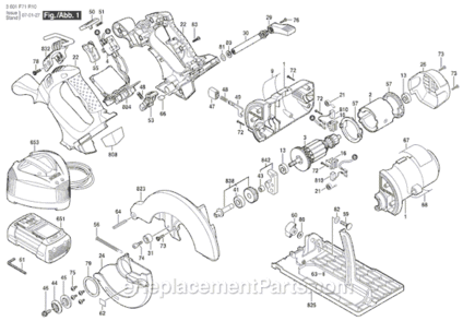 Page A Diagram and Parts List for 1671K 3601F71R10 Bosch Circular Saw