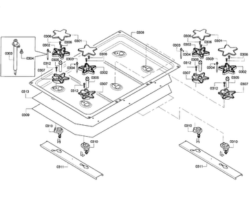 Burners Assy Diagram and Parts List for PRD366GHC 08 Thermador Range