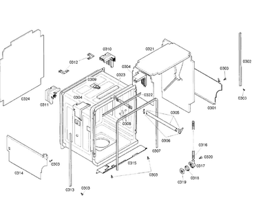 Cabinet Diagram and Parts List for SHX57C05UC 38 Bosch Dishwasher