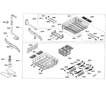 Baskets Assy Diagram and Parts List for SHE58C02UC 52 Bosch Dishwasher