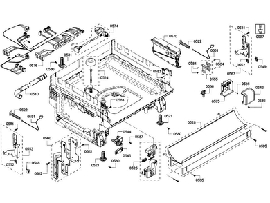 Base Section Diagram and Parts List for SHX5AV56UC 22 Bosch Dishwasher
