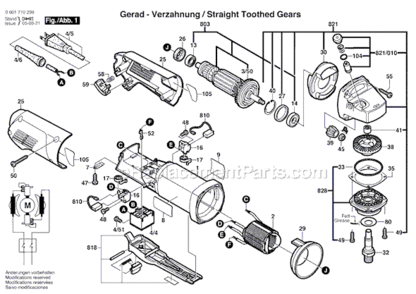 Page A Diagram and Parts List for 1710 0601710239 Bosch Angle Grinder