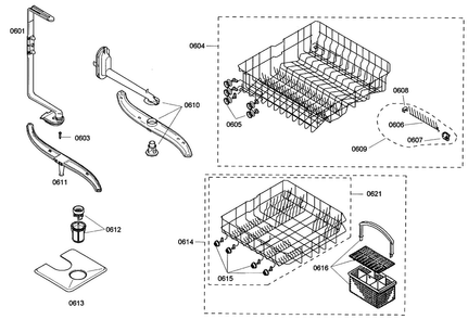 Baskets Diagram and Parts List for SHE42L16UC 22 Bosch Dishwasher