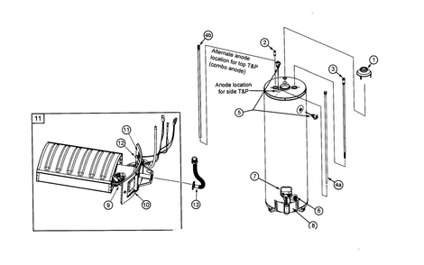 Main Assy Diagram and Parts List for 153556500  Kenmore Water Heater