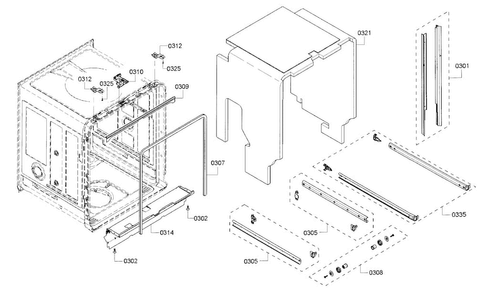 Frame Diagram and Parts List for SHE65T55UC 07 Bosch Dishwasher