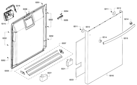 Door Assy Diagram and Parts List for SHX6AP06UC 01 Bosch Dishwasher