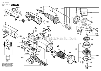 Page A Diagram and Parts List for 1810PSD 3601H31210 Bosch Angle Grinder