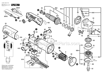 Page A Diagram and Parts List for 1811PSD 3601H32210 Bosch Angle Grinder