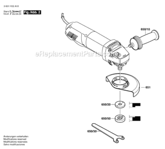Page B Diagram and Parts List for 1811PS 3601H32A10 Bosch Angle Grinder