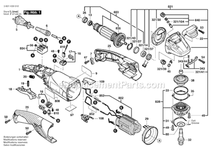 Page A Diagram and Parts List for 1821D 3601H30A10 Bosch Angle Grinder
