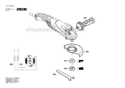 Page B Diagram and Parts List for 1821D  Bosch Angle Grinder