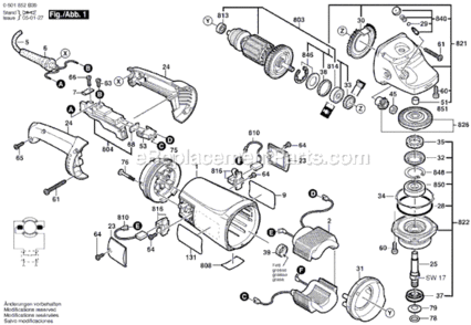 Page A Diagram and Parts List for 1853-6 0601852B39 Bosch Angle Grinder