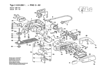 Section 1 Diagram and Parts List for PHO30-82 0603259103 Bosch Planer Jointer