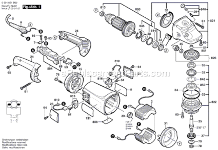 Page A Diagram and Parts List for 1873-8 0601851B60 Bosch Angle Grinder