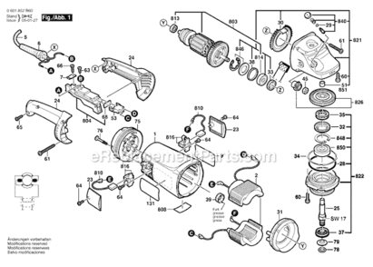 Page A Diagram and Parts List for 1893-6 0601852B60 Bosch Angle Grinder